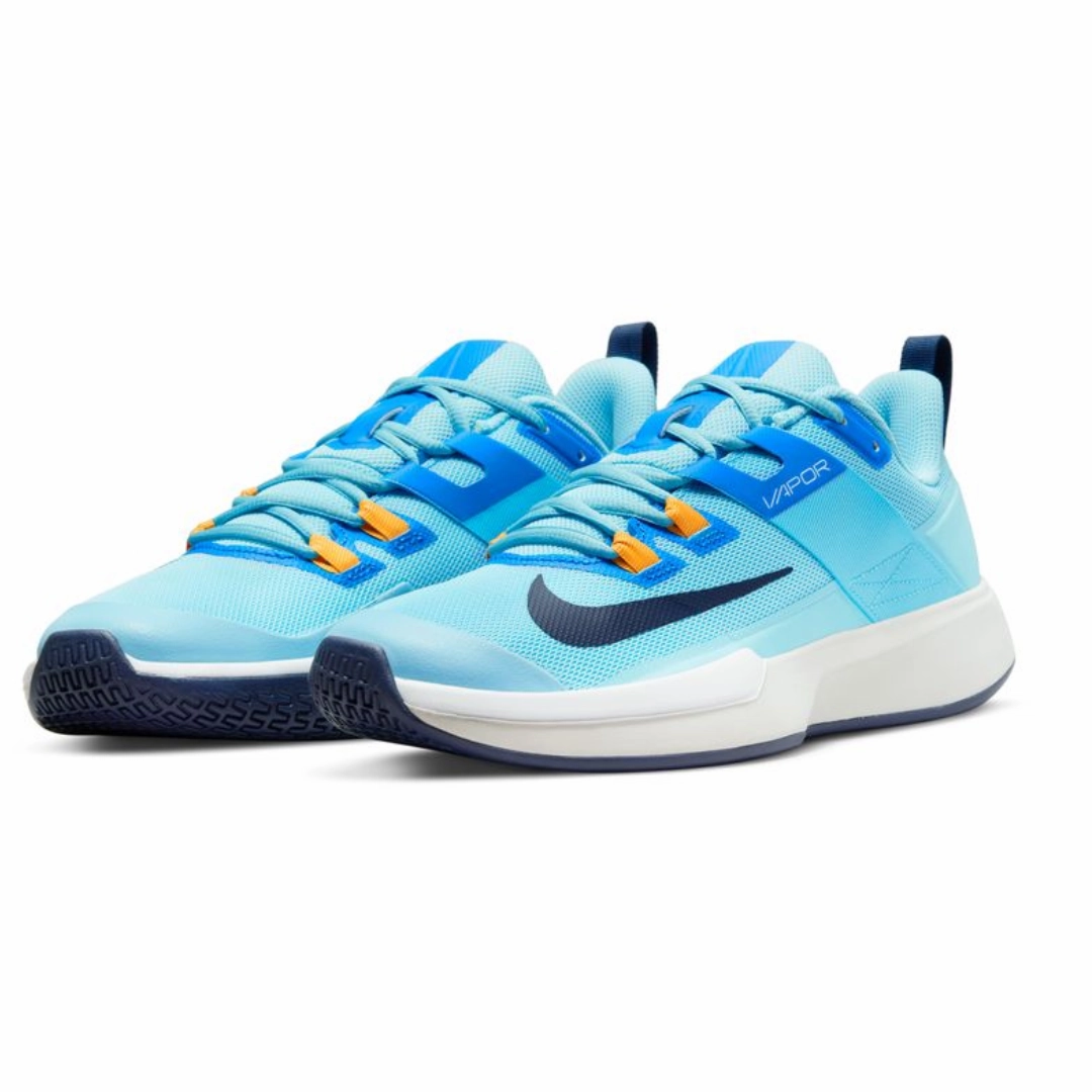 Heel Supportive Nike Court Vapor Lite Men's Hard Court Tennis Shoes - Blue Chill/Midnight Navy-Phantom-White