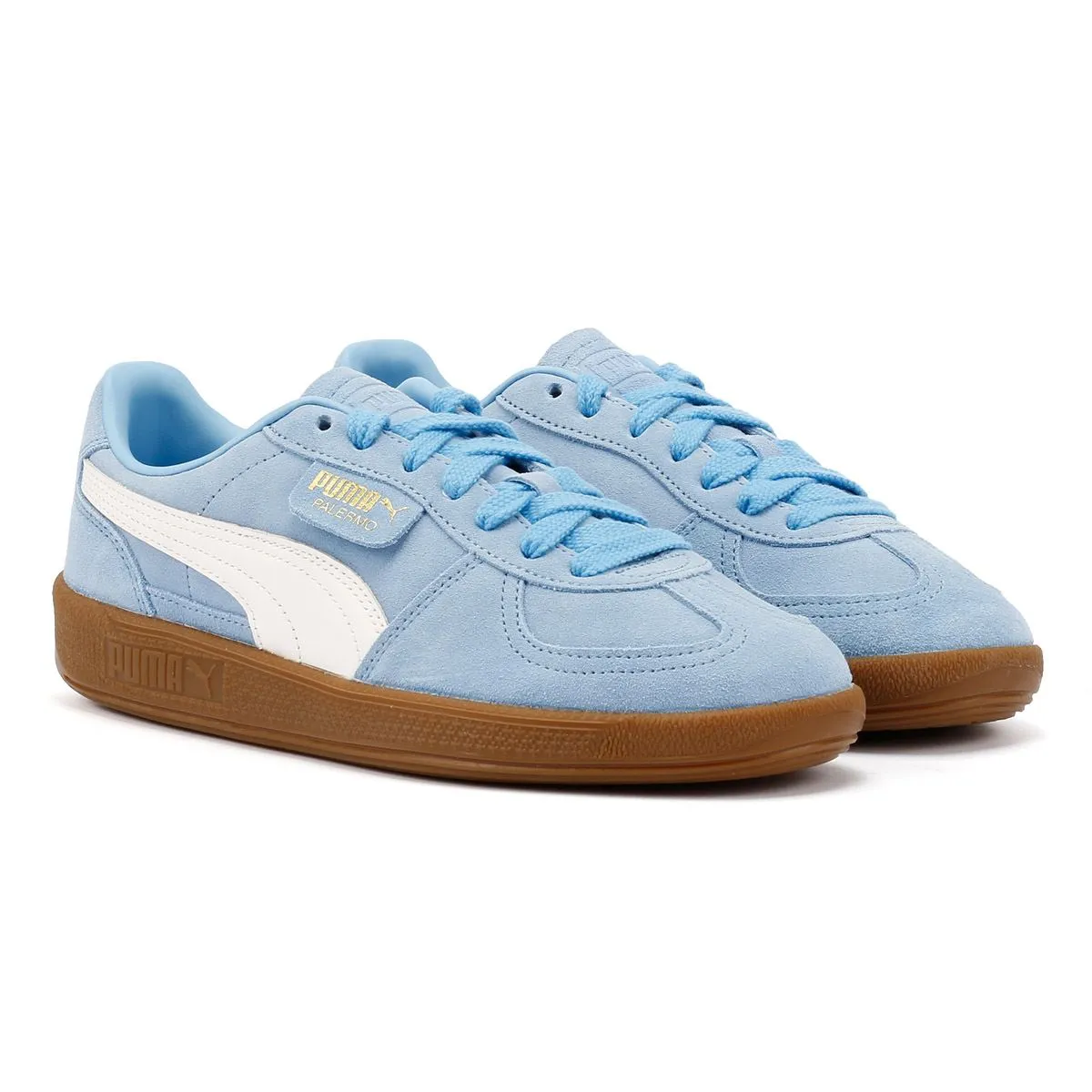 All materials selected for lightweight resilience Puma Palermo Leather Light Blue/White Trainers