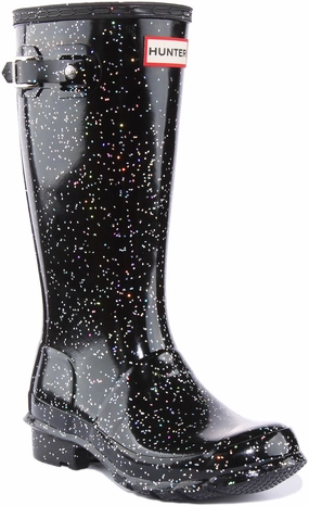 Hunter Original Giant Glitter In Black For Junior Slip Free Boots Daily Wear Boots
