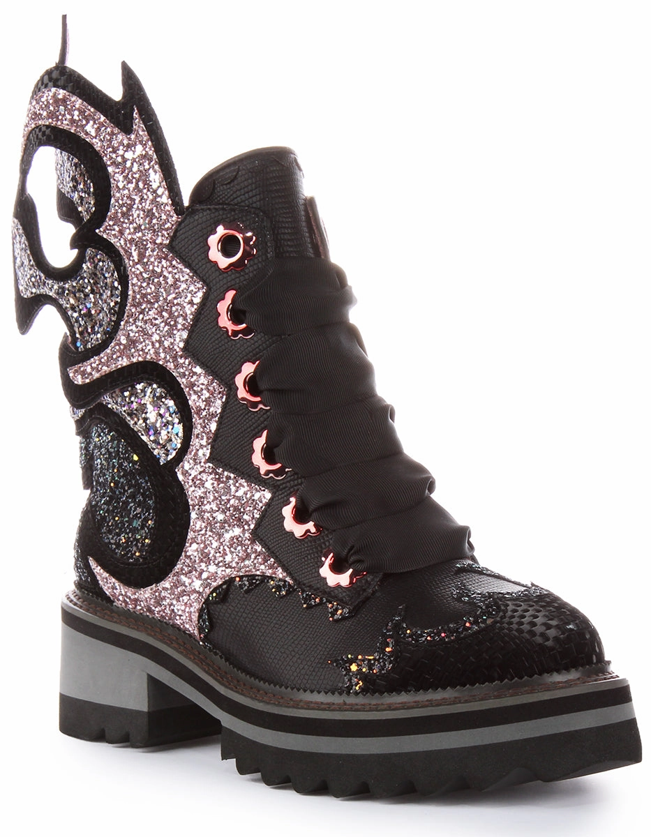 Outdoor Function Extreme Traction Irregular Choice Fyre Bug In Black Pink Glitter For Women
