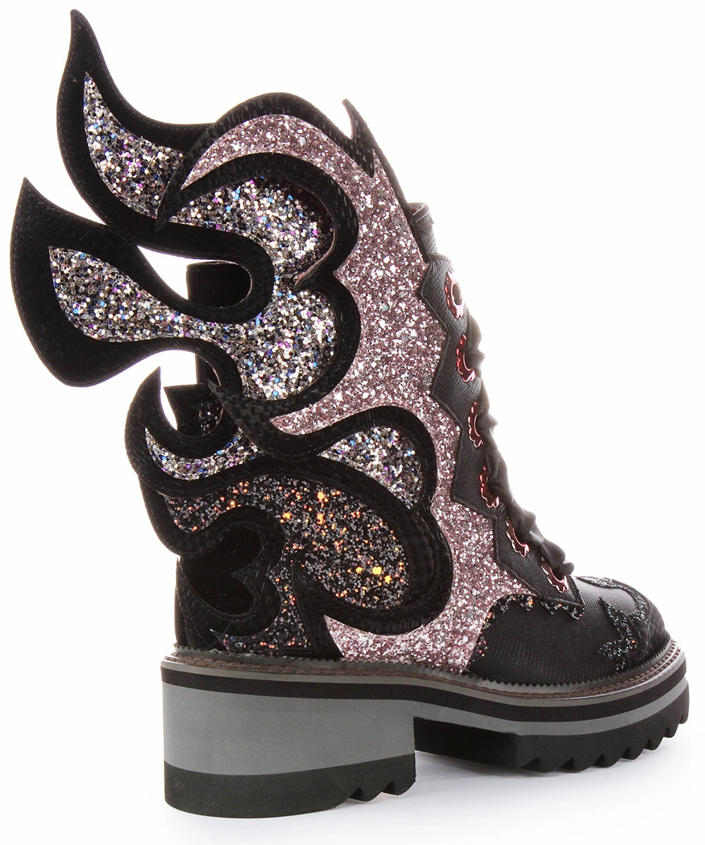 Irregular Choice Fyre Bug In Black Pink Glitter For Women Adventure Gear