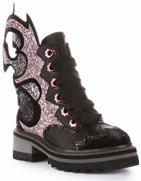 Outdoor Function Extreme Traction Irregular Choice Fyre Bug In Black Pink Glitter For Women