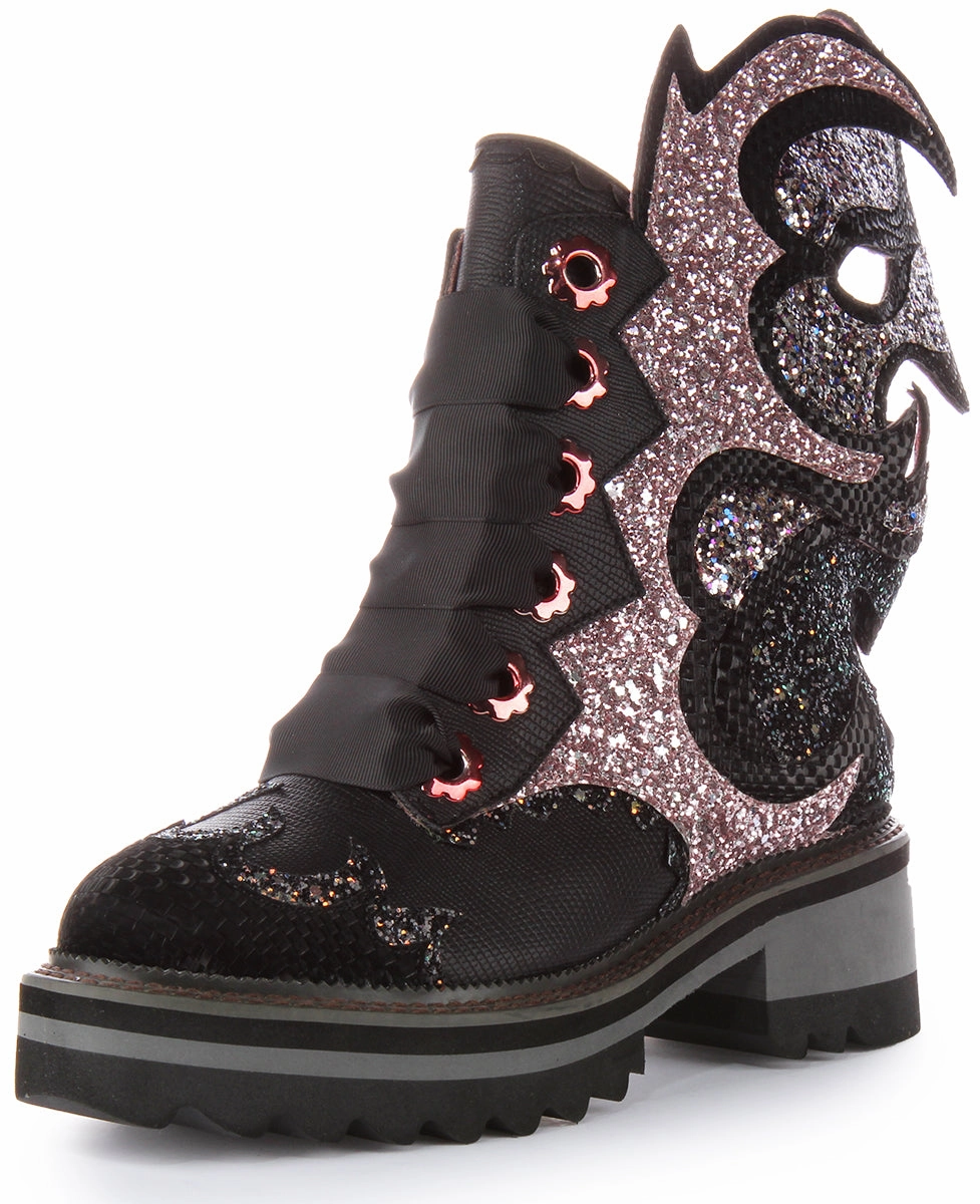 Irregular Choice Fyre Bug In Black Pink Glitter For Women Adventure Gear