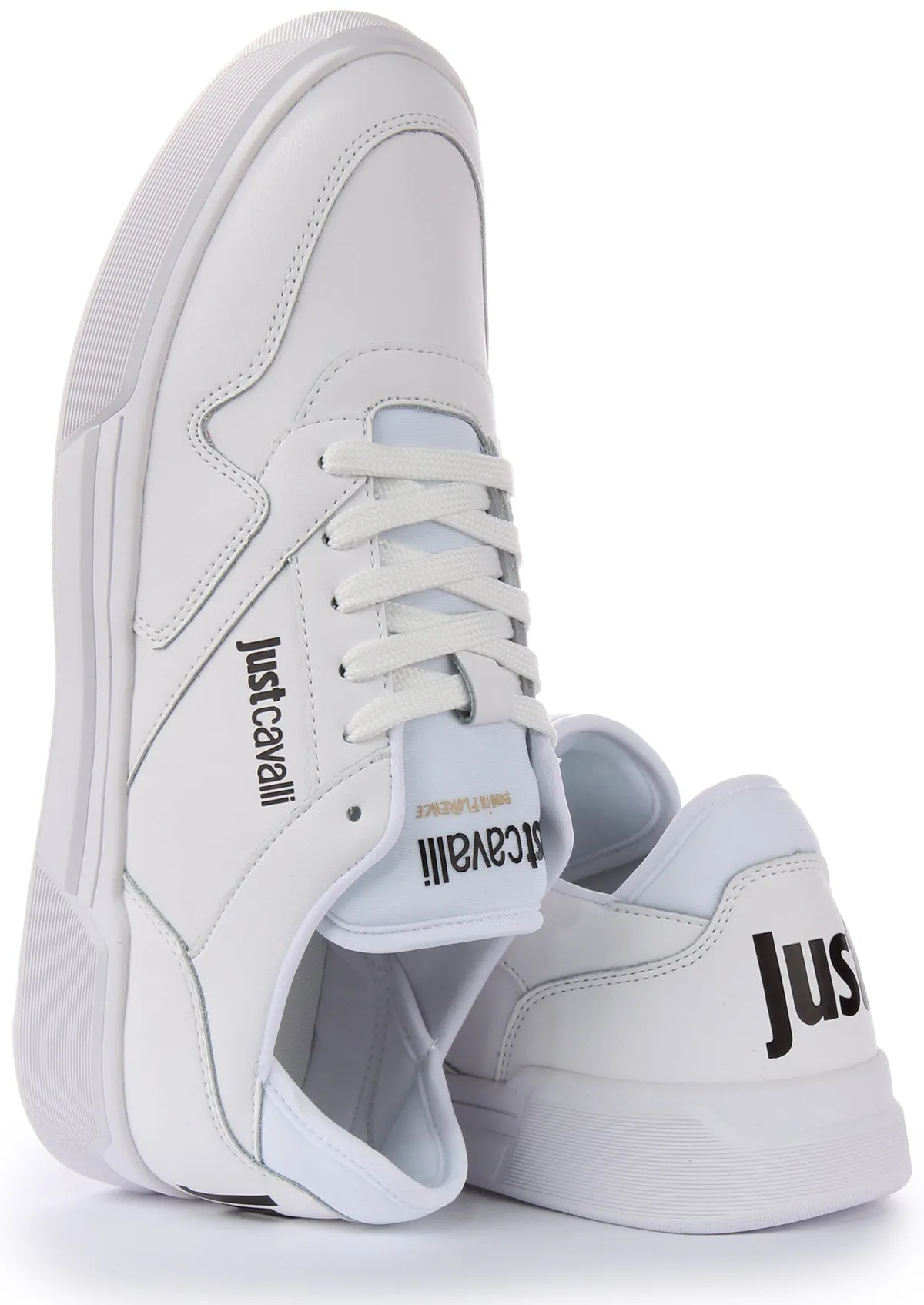 Justcavalli Fondo Lace up Trainers In White For Men Cool Comfort