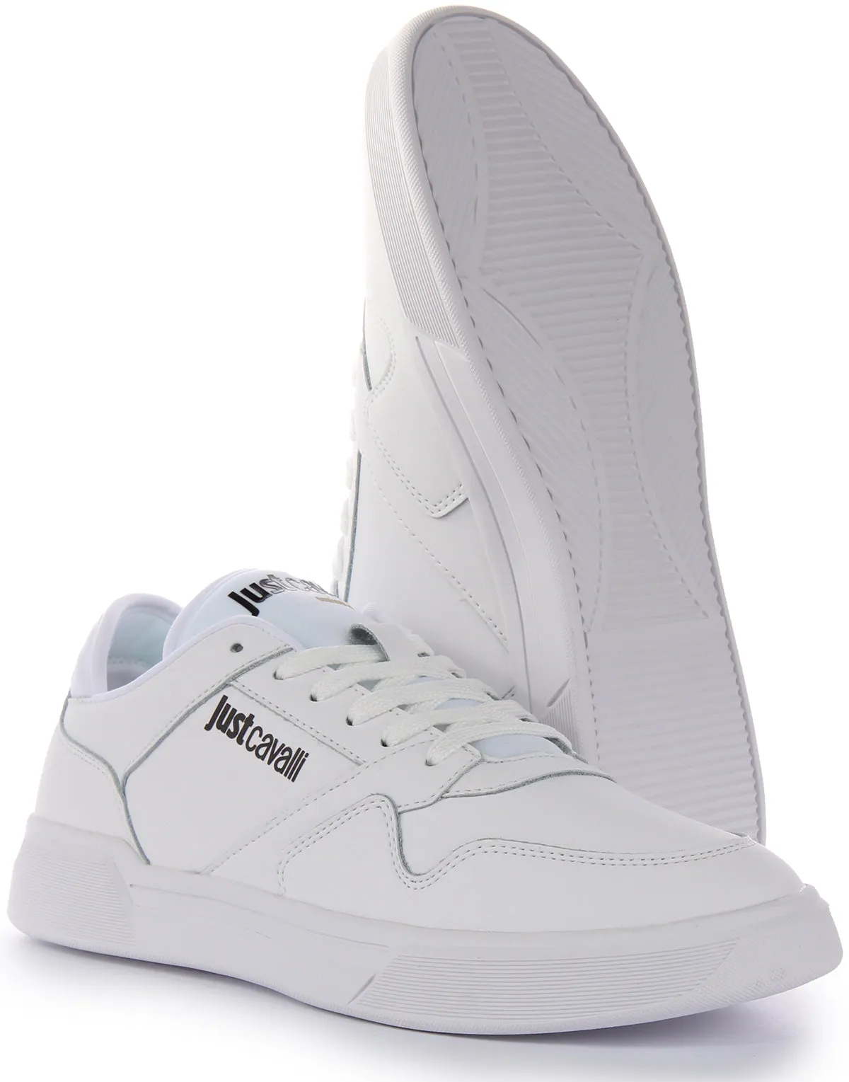 Justcavalli Fondo Lace up Trainers In White For Men Cool Comfort