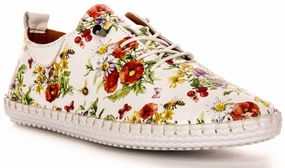 Justinreess England Lexi 3 In White Floral For Women Comfort Wear Shoes Everyday Use