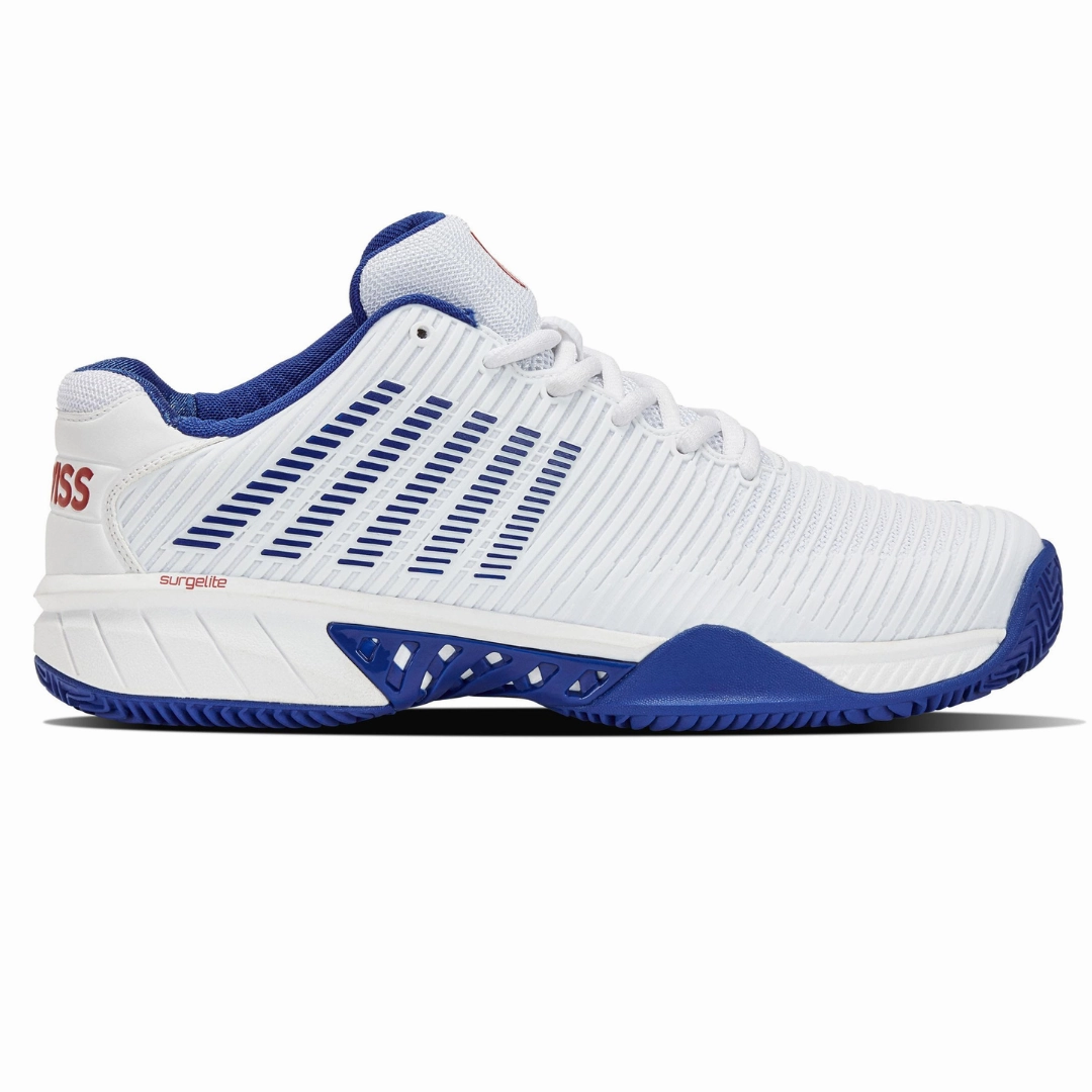K Swiss Hypercourt Men Express 2 HB Tennis Shoes - White/Royal/Red Warm Fit Air Circulation