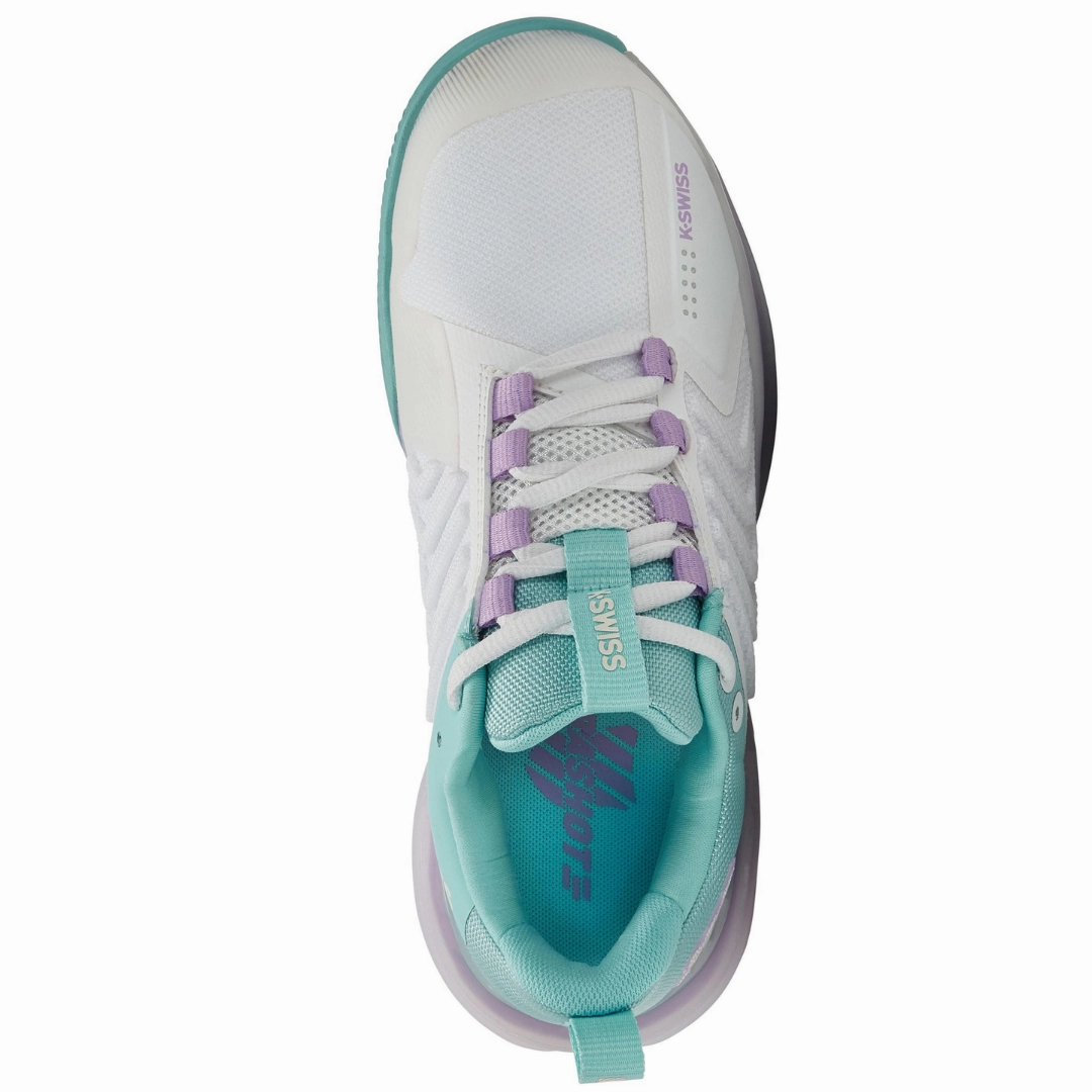 K Swiss Ultrashot 3 AC Women Tennis Shoes -  White/Angel Blue/Lilac Soft Foot Cushioning