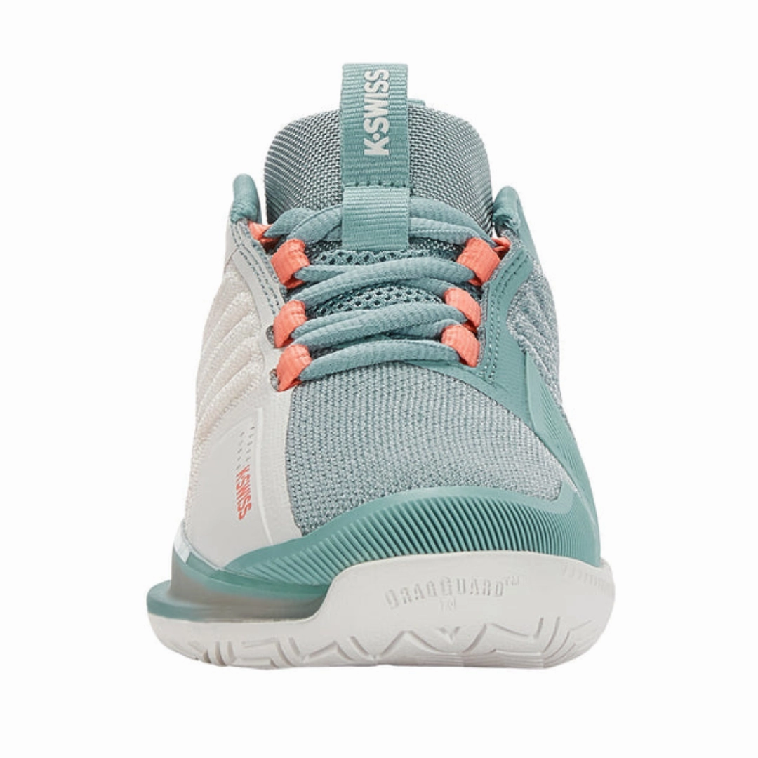 K Swiss Ultrashot 3 Women Tennis Shoes  - Blanc de Blanc/Nile Blue/Desert Flower Tapered design