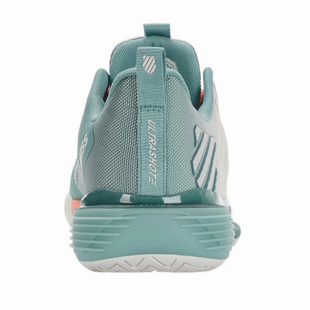 K Swiss Ultrashot 3 Women Tennis Shoes  - Blanc de Blanc/Nile Blue/Desert Flower Tapered design