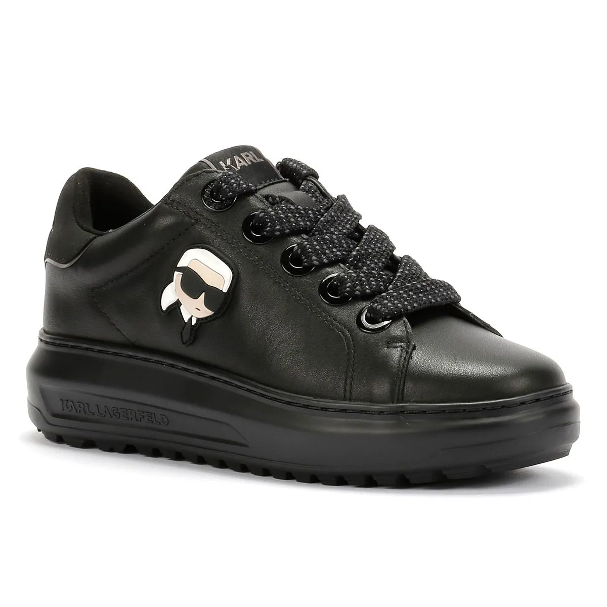 Karl Lagerfeld Kapri Lug Karl NFT Lo Lace Leather Women's Black Trainers Cloud Cushioning