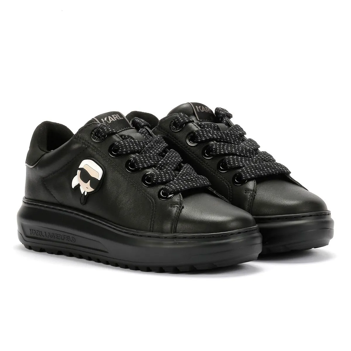 Karl Lagerfeld Kapri Lug Karl NFT Lo Lace Leather Women's Black Trainers Fitness Track