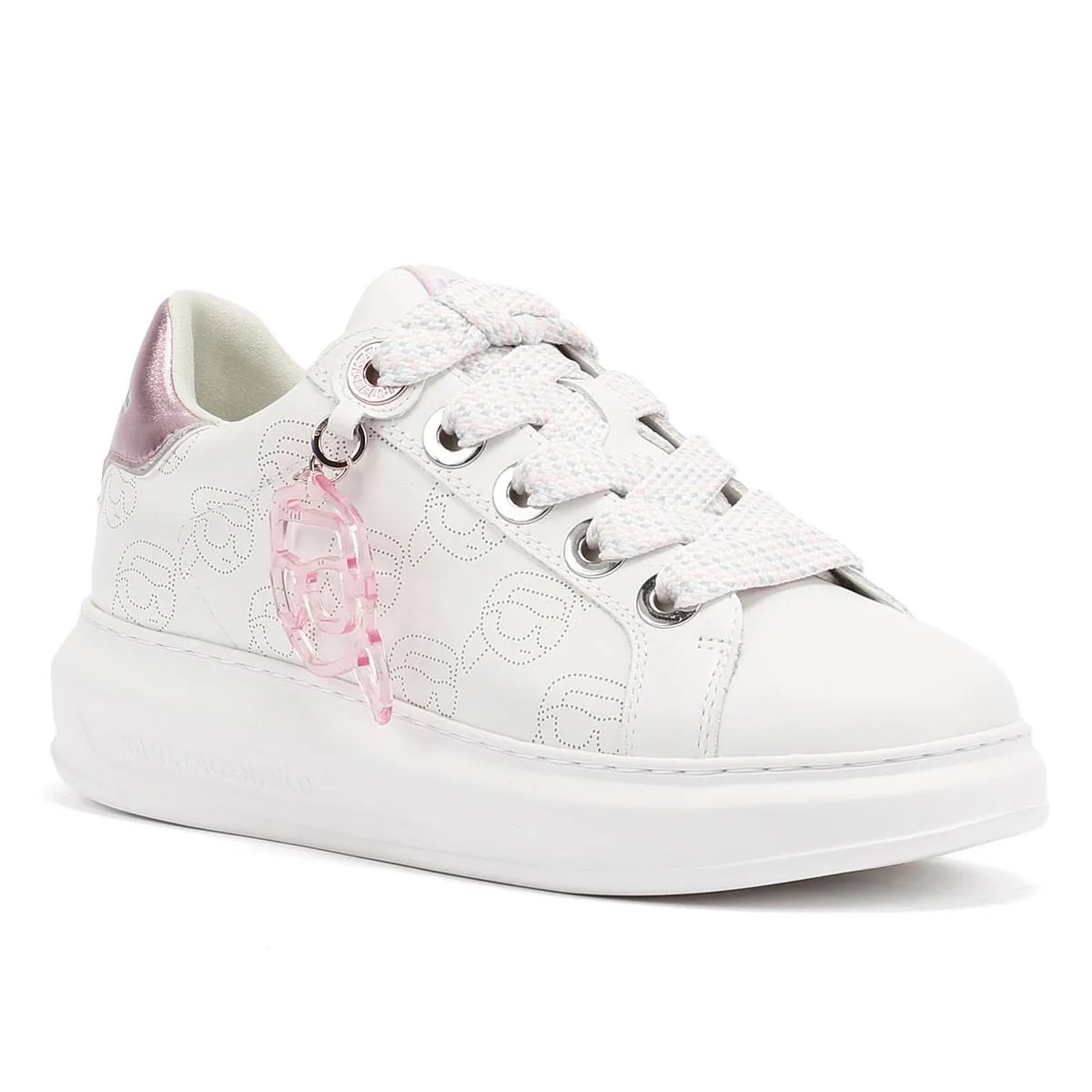 Karl Lagerfeld Kapri NFT Plexi Pendant Leather Women's White/Lilac Trainers Sculpted Feel