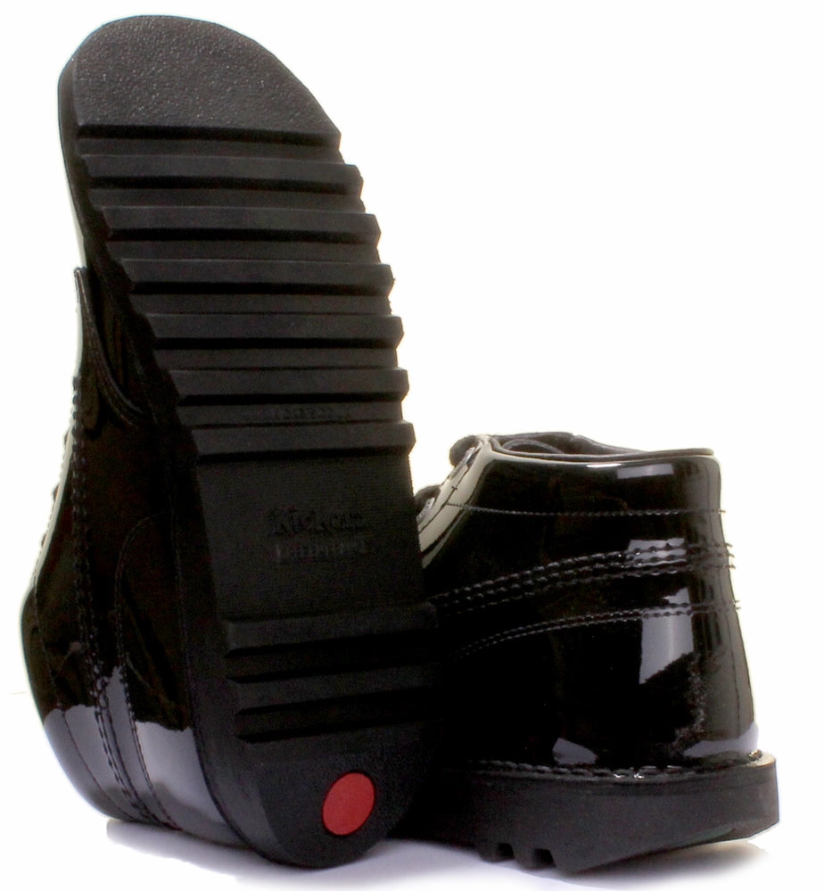 Kickers Kick Hi Youth In Black Patent in Teen UK Size 3 - 6 Seamless Upper