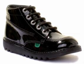 Kickers Kick Hi Youth In Black Patent in Teen UK Size 3 - 6 Travel Comfort Exploration Gear