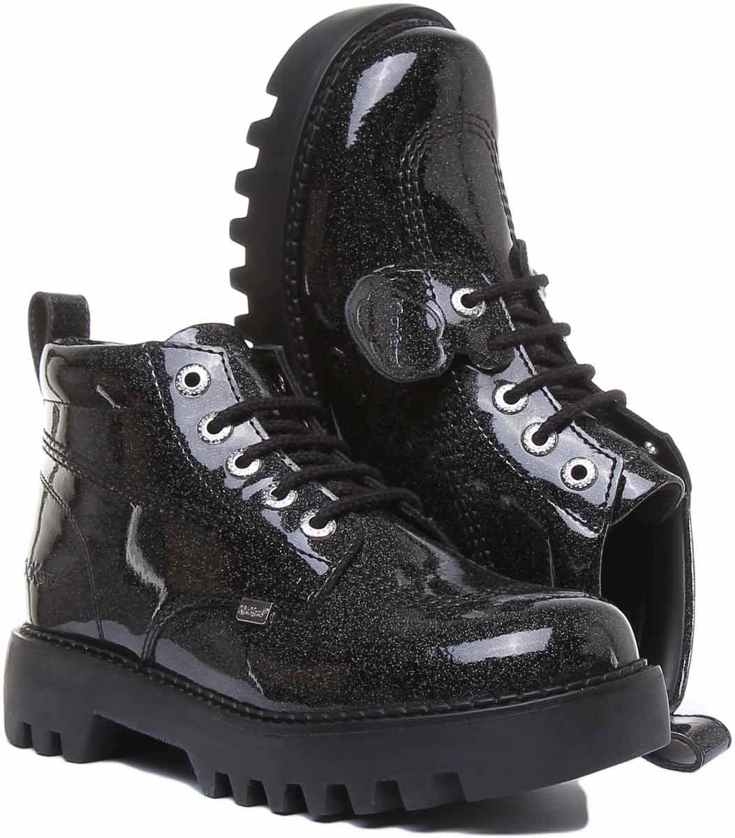Kickers Kizziie Hi Platform In Black Glitter Patent in UK Size 3 - 8 Trail Explorer