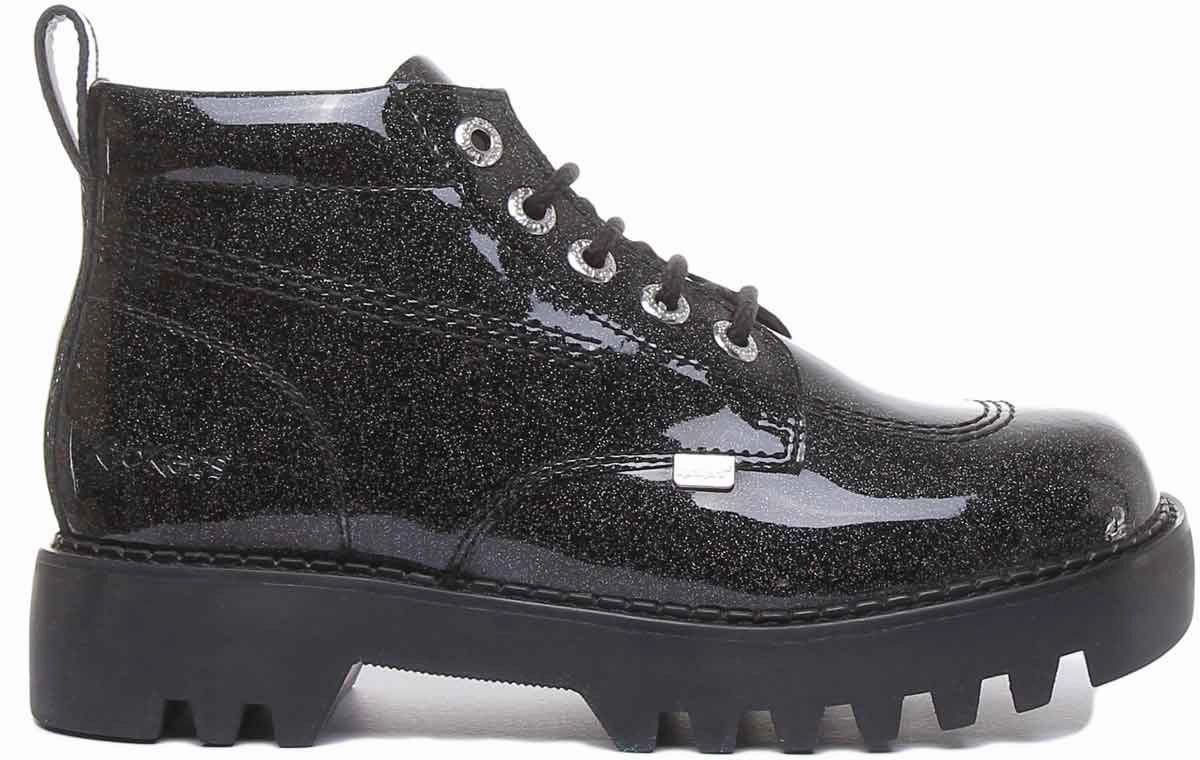 Kickers Kizziie Hi Platform In Black Glitter Patent in UK Size 3 - 8 Trail Explorer