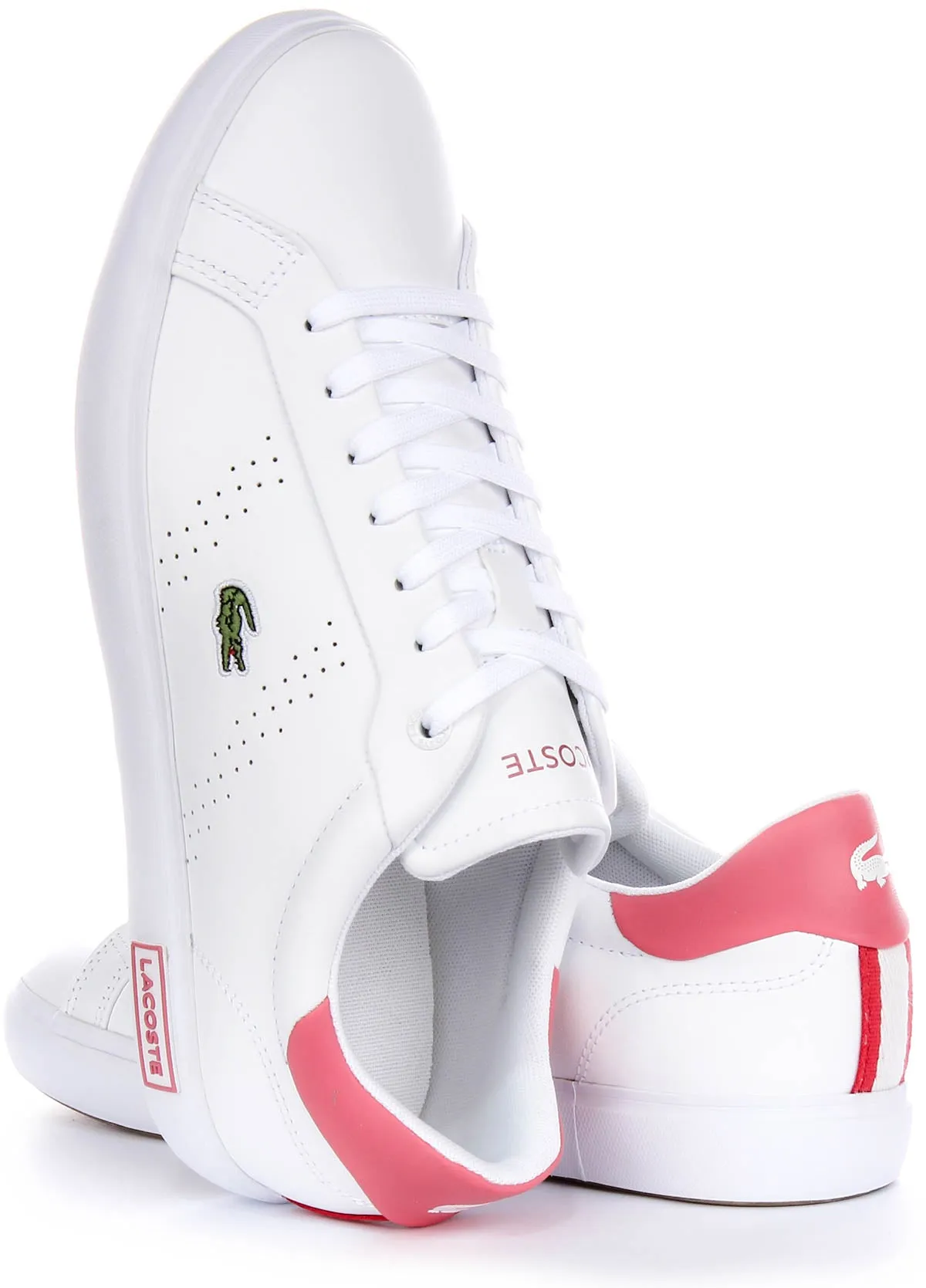 Lacoste Powercourt 2.0 In White Pink For Women Comfort Glide