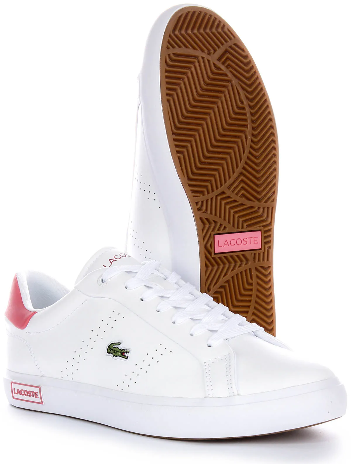 Lacoste Powercourt 2.0 In White Pink For Women Comfort Glide