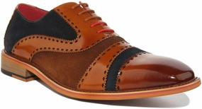 Justinreess England Ollie In Brown Blue For Men Soft Leather