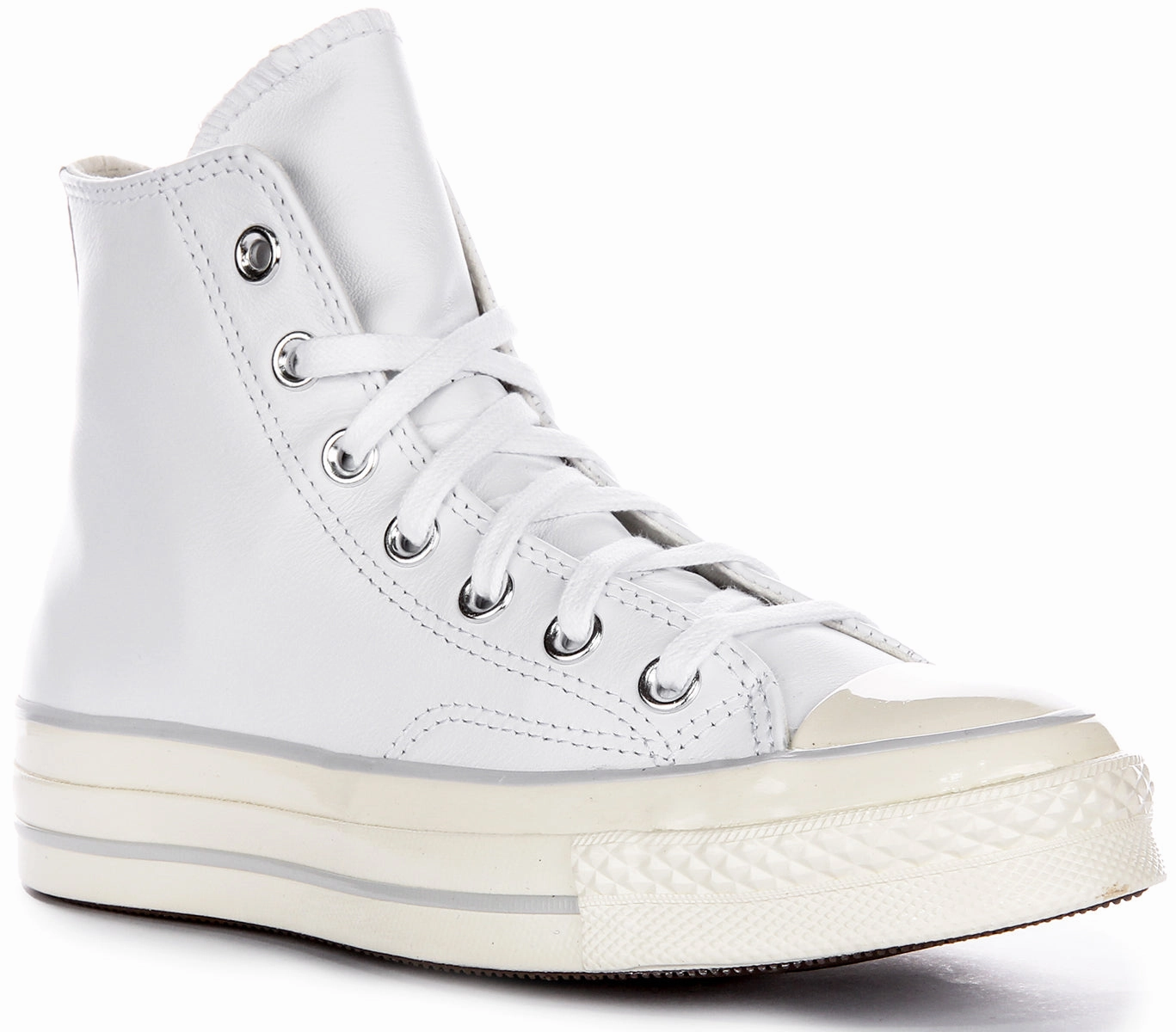 Converse Chuck 70s High A07201C In White Leather Stretch Comfort Midfoot lockdown maintains lateral control