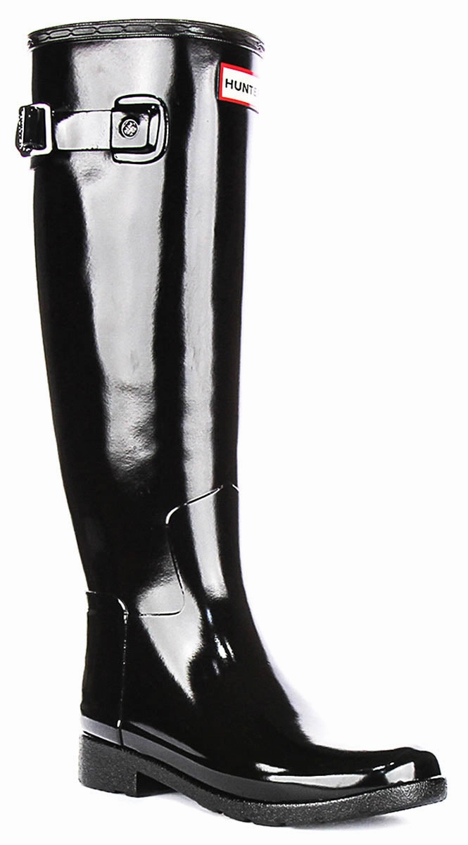 Hunter W Refined Tall In Black Patent For Women Quick Comfort Stormy Comfort