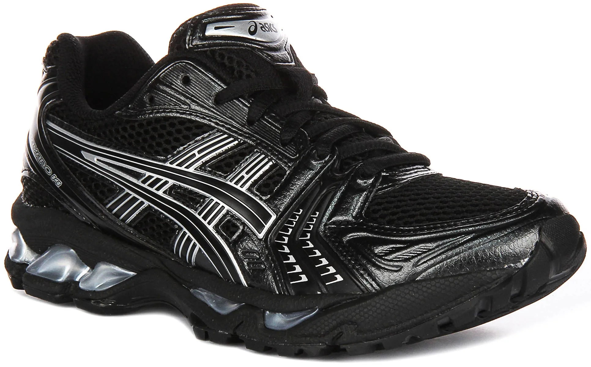 No seams Tough Material Asics Gel Kayano 14 In Black Silver Unisex