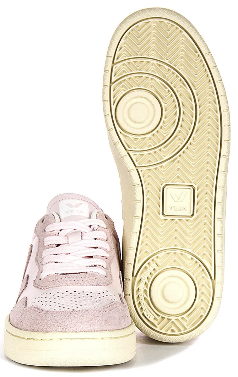 Mesh Lined Veja V 90 Leather In White Pink For Women