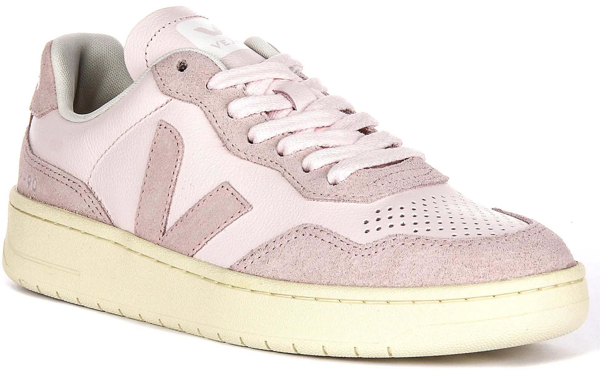Padded Base Veja V 90 Leather In White Pink For Women