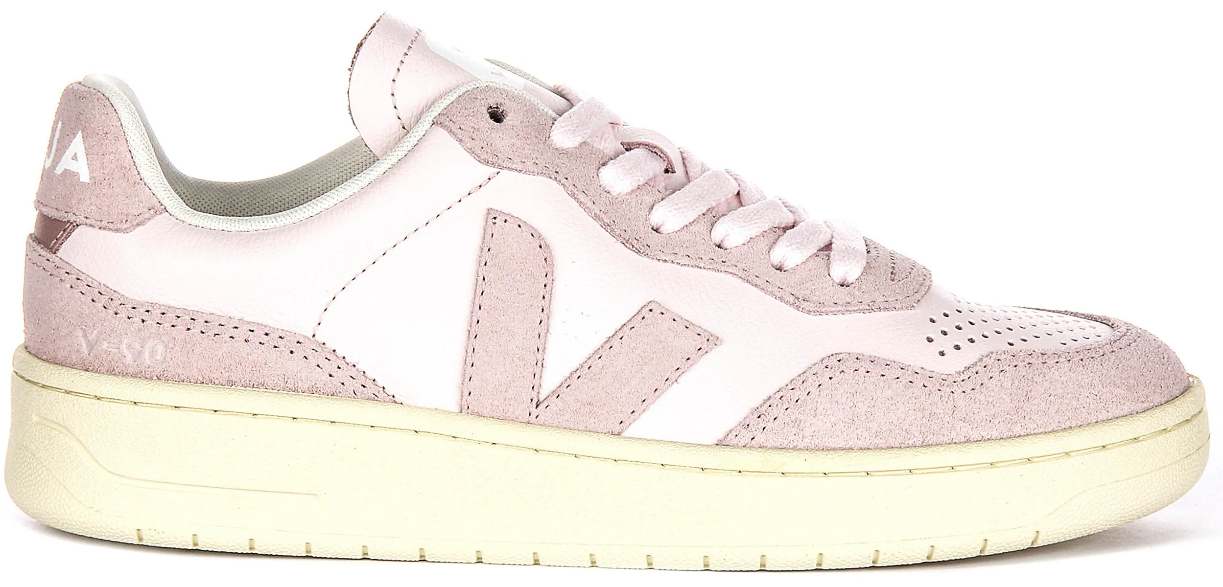 Mesh Lined Veja V 90 Leather In White Pink For Women