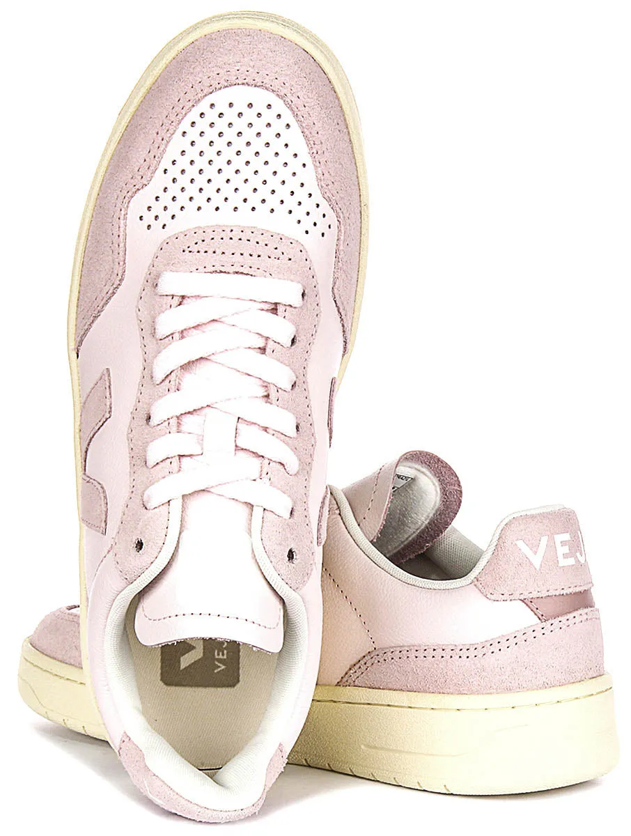 Mesh Lined Veja V 90 Leather In White Pink For Women