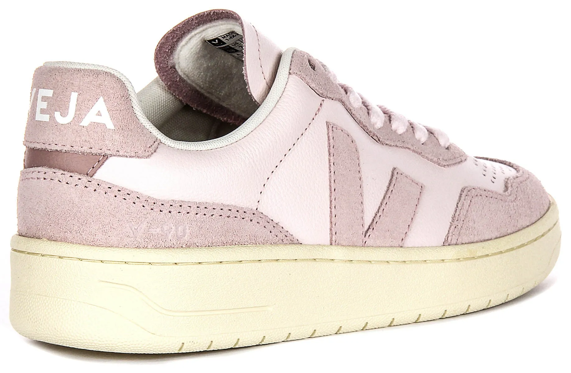Mesh Lined Veja V 90 Leather In White Pink For Women