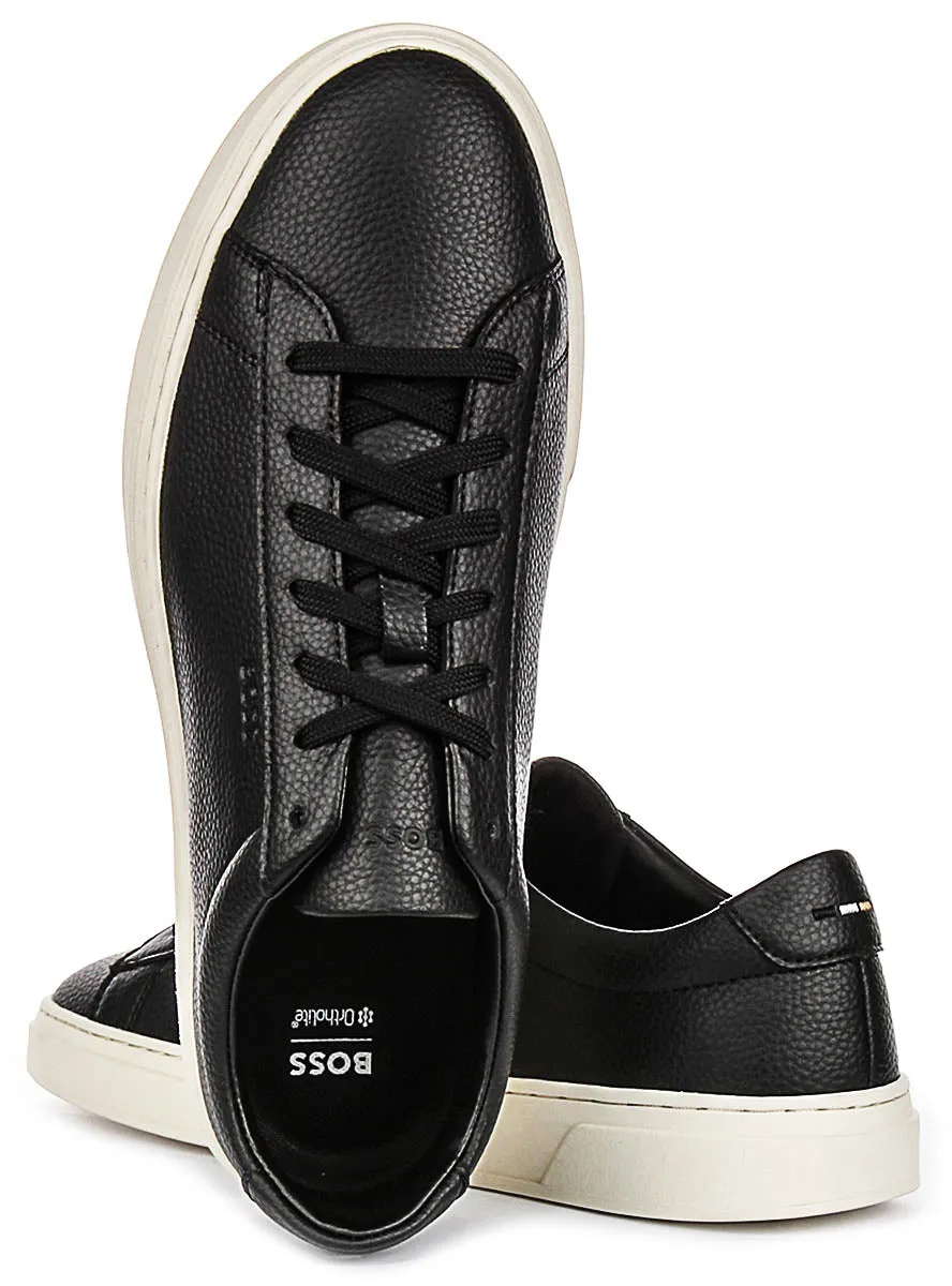 Mesh Lining Boss Kieran Tennis Grained Leather In Black For Men