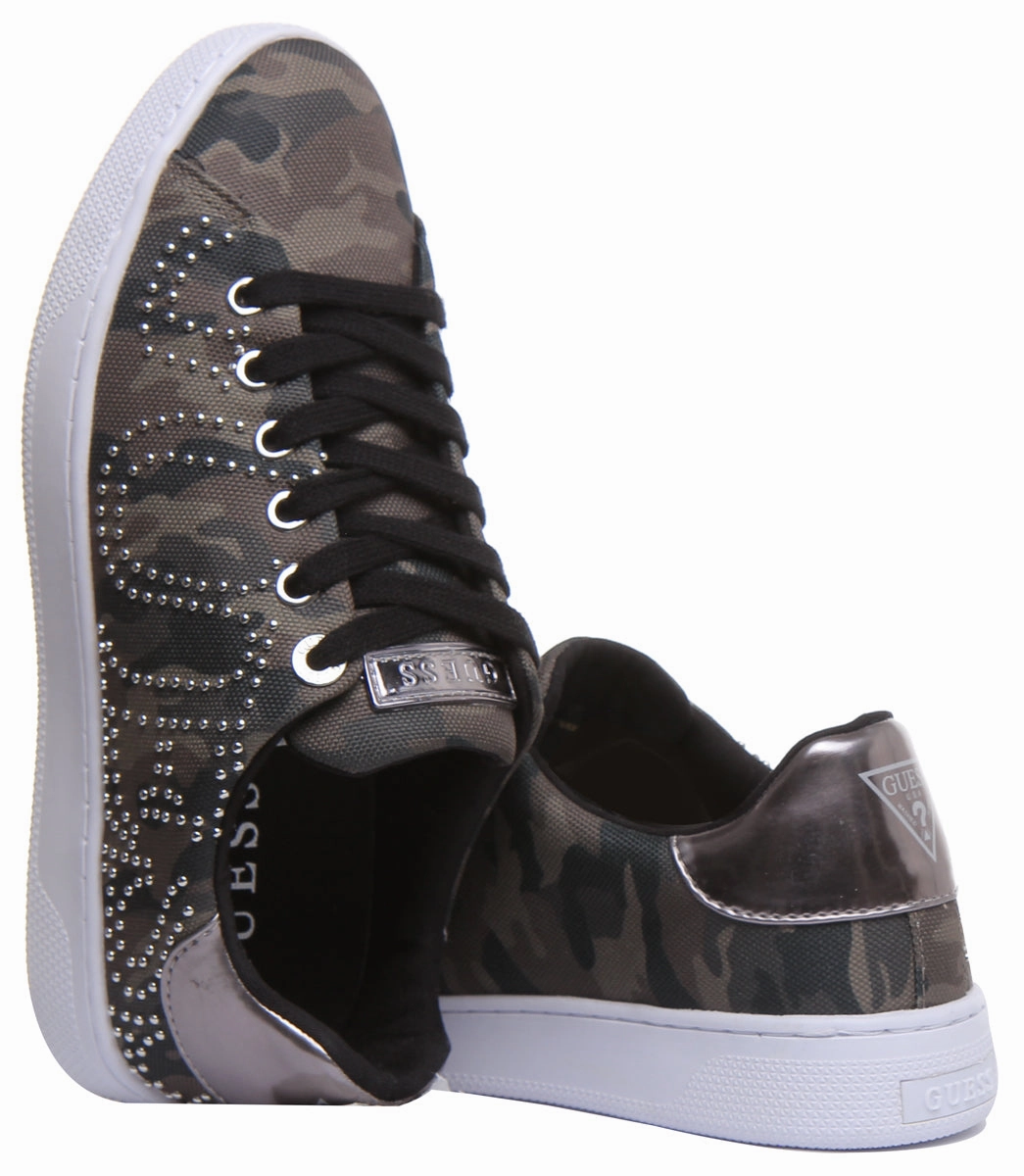 Mesh Upper Guess Razz 2 Active Women's Lace Up Stud Logo Sneakers In Olive