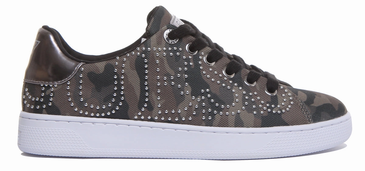 Mesh Upper Guess Razz 2 Active Women's Lace Up Stud Logo Sneakers In Olive