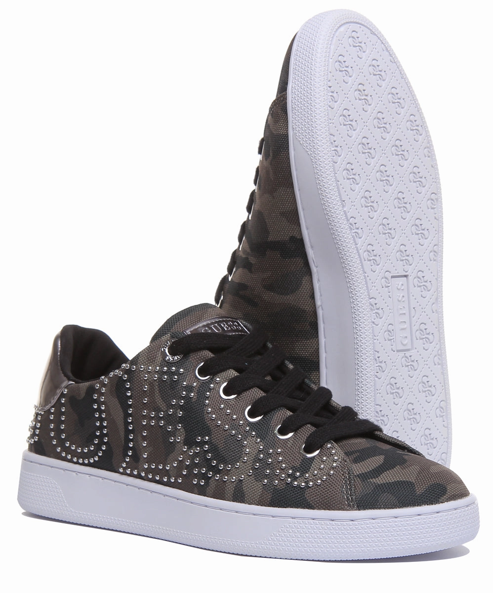 Mesh Upper Guess Razz 2 Active Women's Lace Up Stud Logo Sneakers In Olive