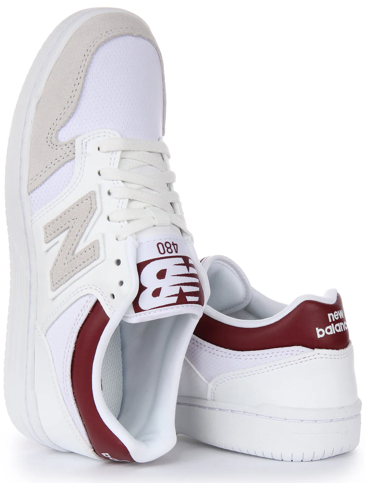Modern Comfort New Balance BB 480LKB In White Red For Men