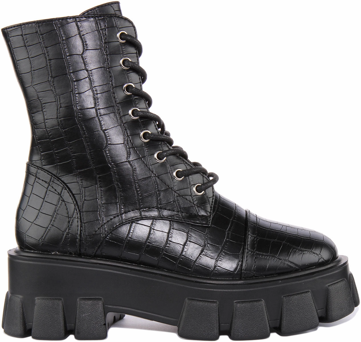 Mountaineering Pants Womens Lace up Oxford Toe Croc Effect Ankle Boot