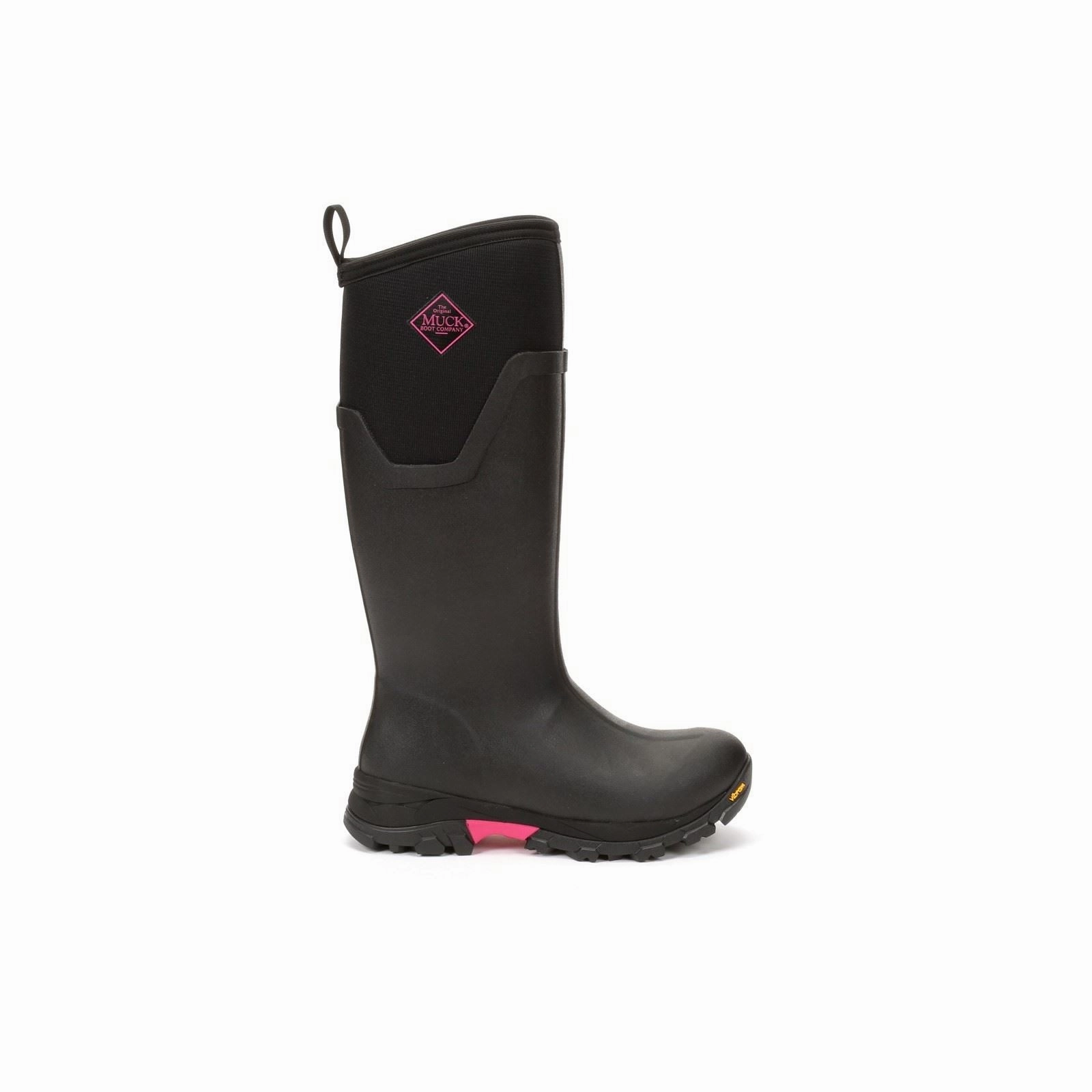 Muck Boots Arctic Ice Tall Rubber Black/Hot Pink Wellington Boots Step Trek Pro