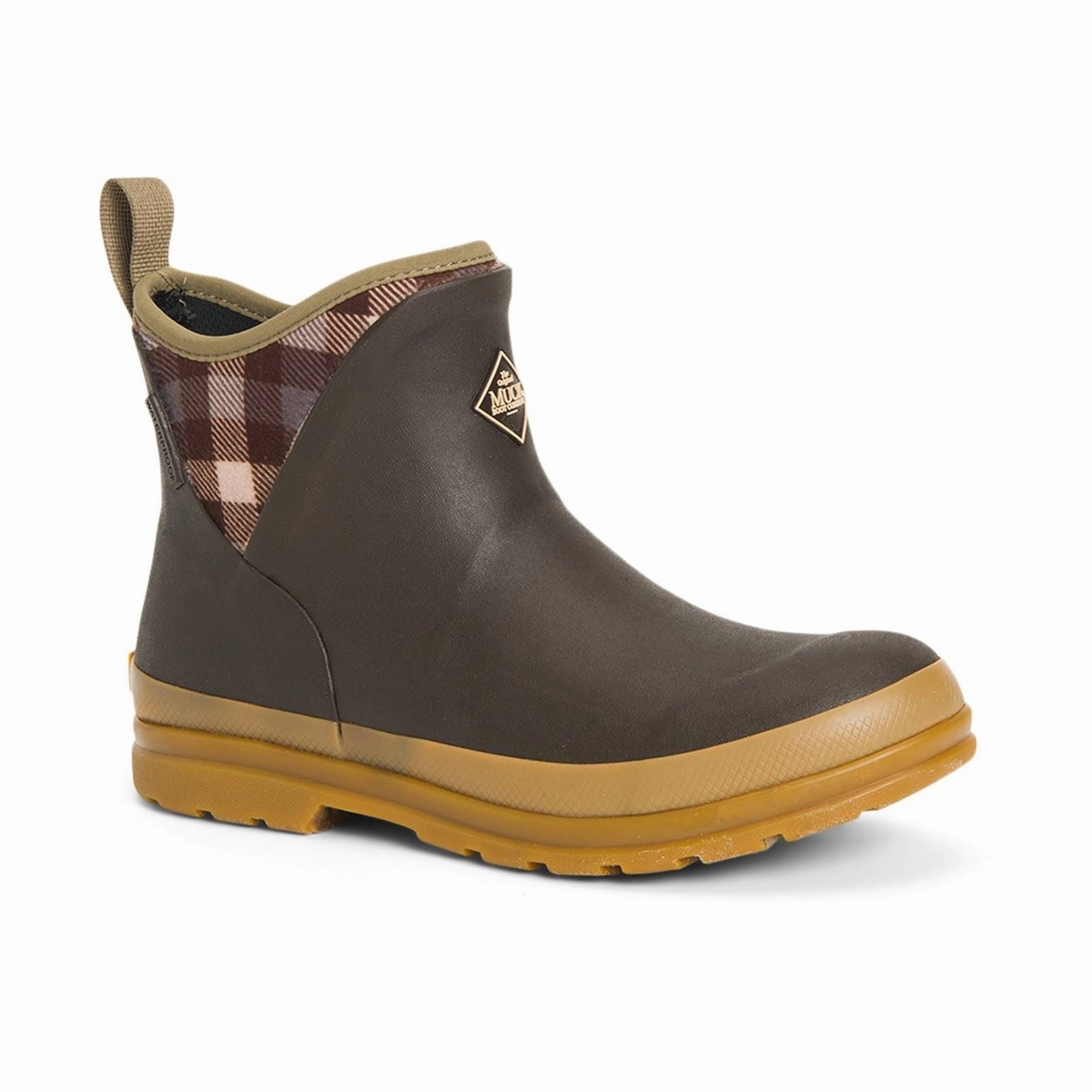 Comfy Outdoor Muck Boots Originals Ankle Rubber Brown/Plaid/Gum Wellington Boots