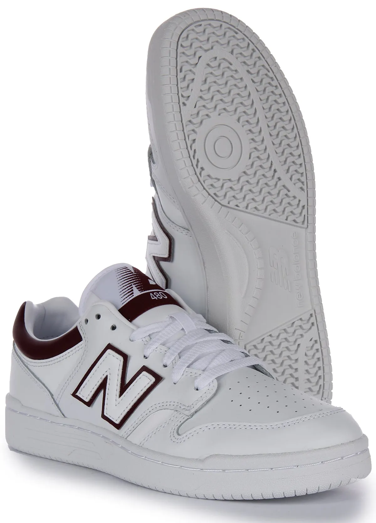 New Balance BB 480 LDB In White Maroon For Men Structured grip
