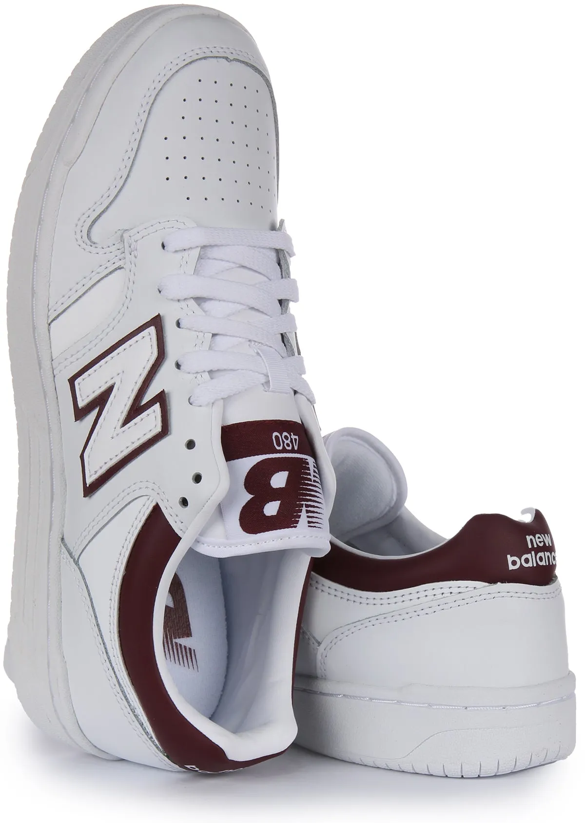 New Balance BB 480 LDB In White Maroon For Men Structured grip