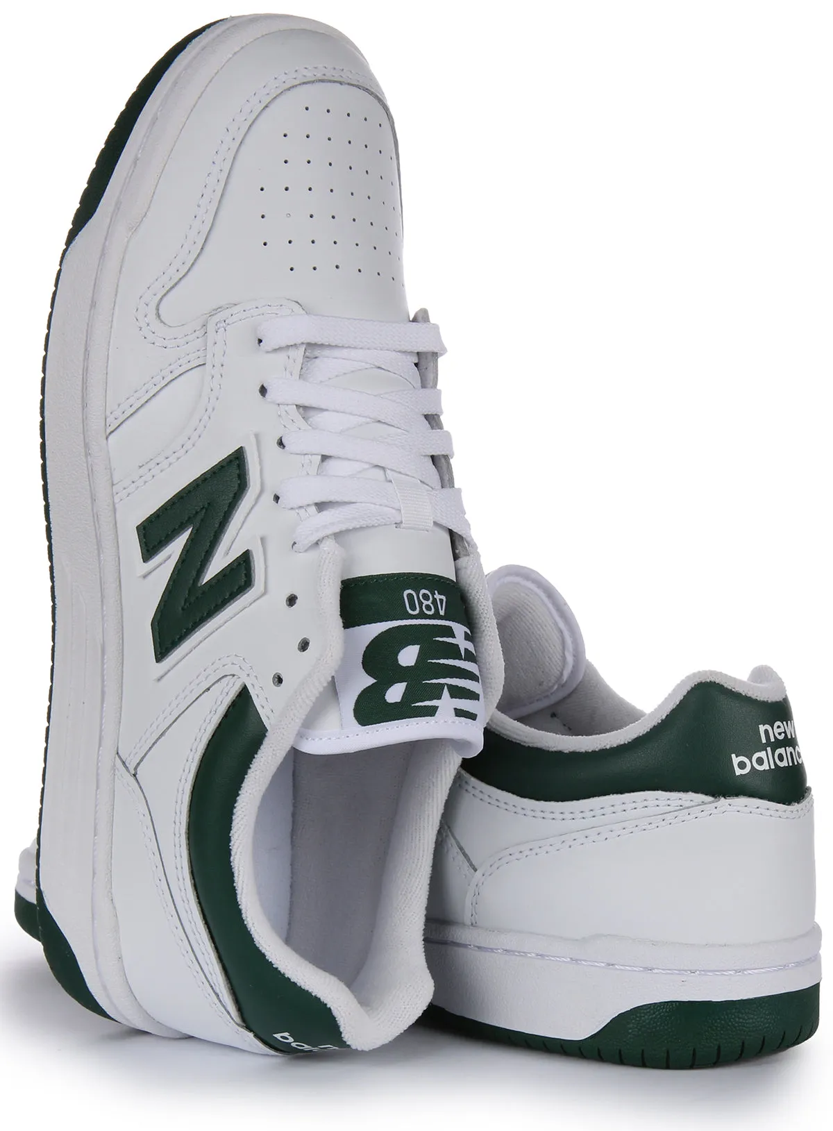 New Balance BB 480 LNG In White Green All-day arch
