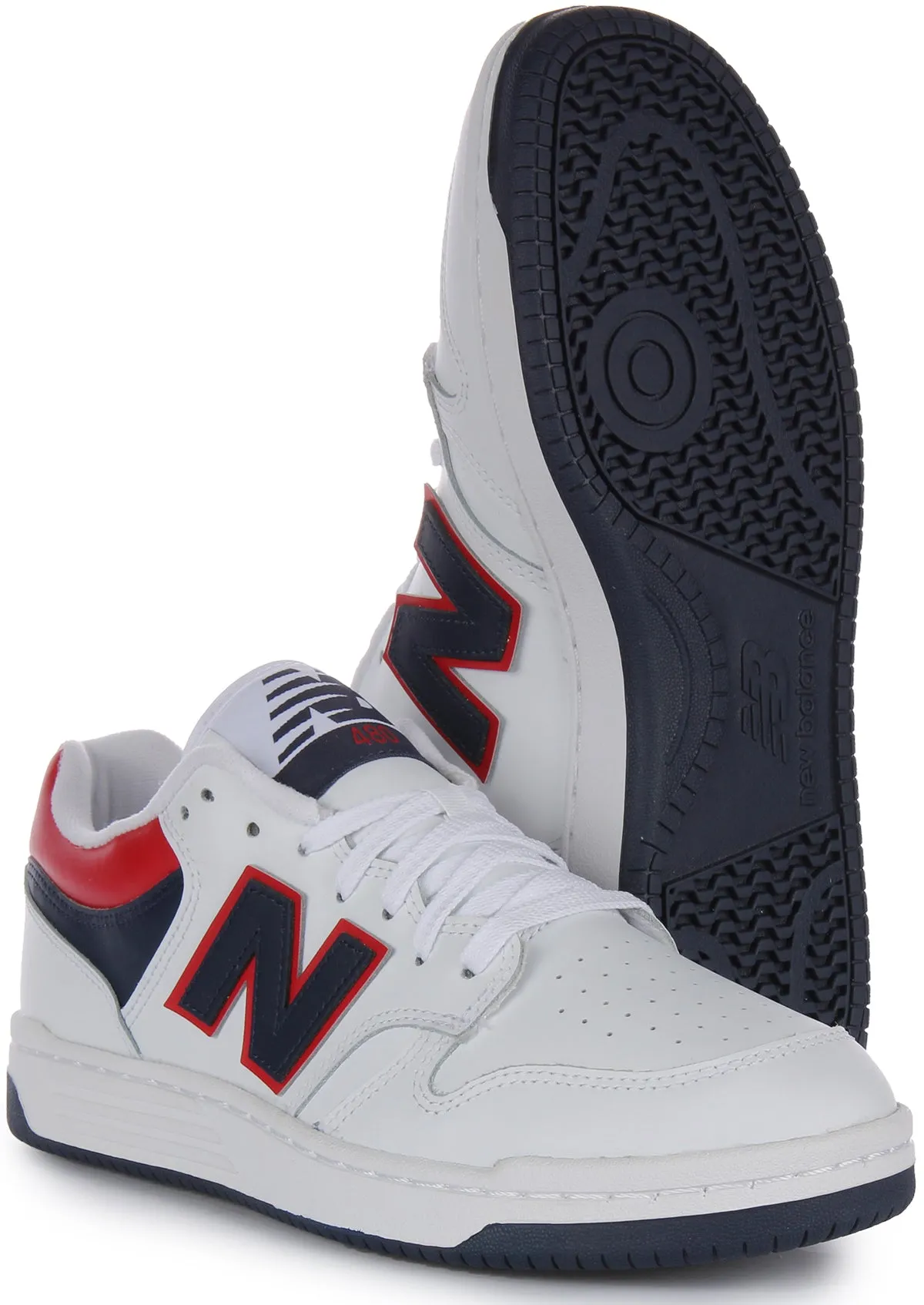 New Balance BB 480LNR In White Navy Red Travel Friendly