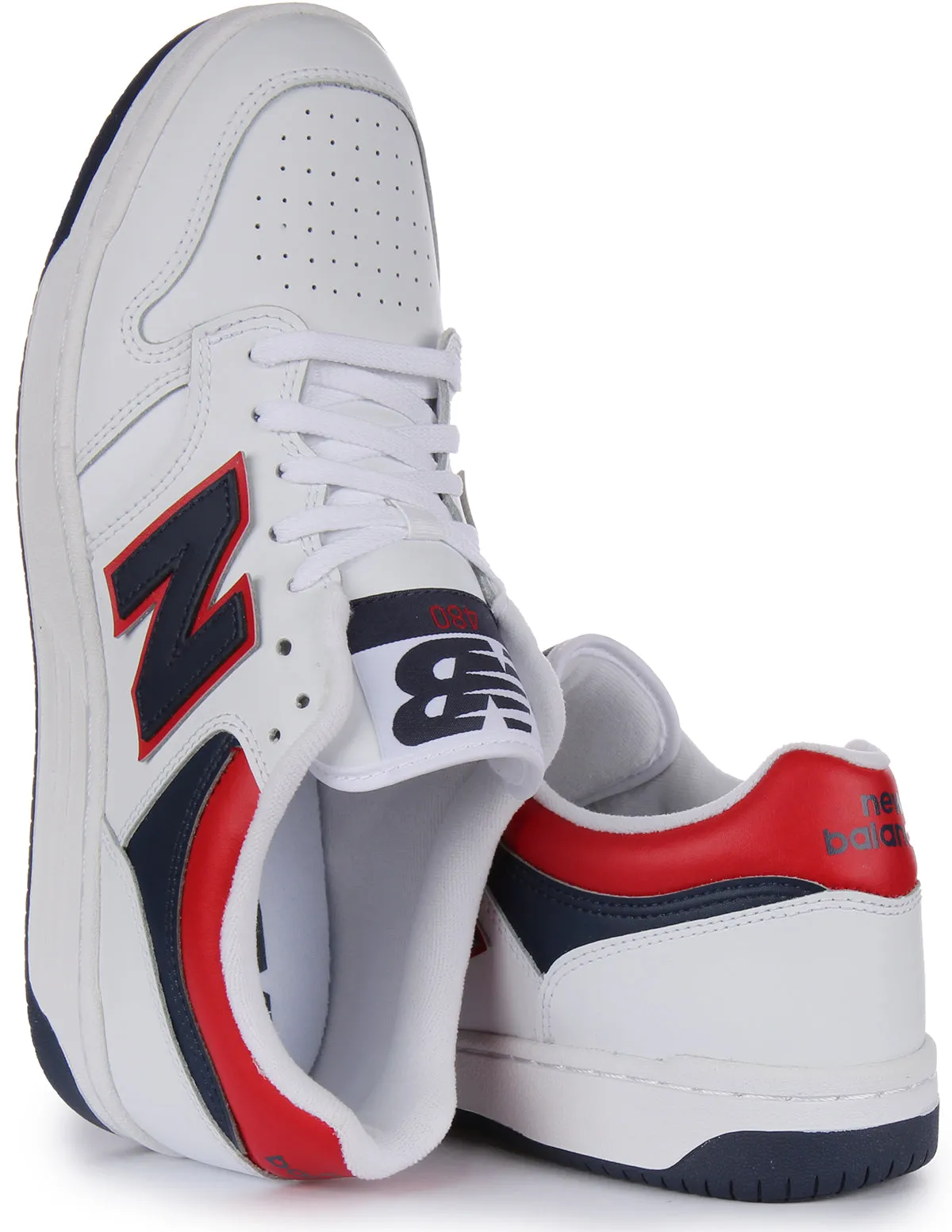 New Balance BB 480LNR In White Navy Red Travel Friendly