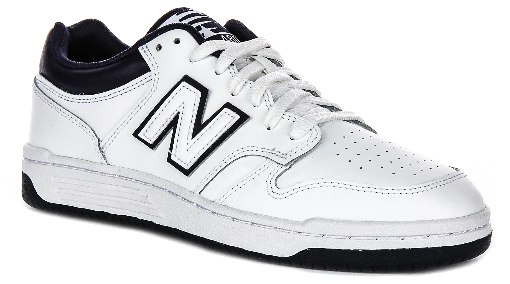 Outsole curvature encourages natural gait cycles New Balance BB 480Lwn In White Navy