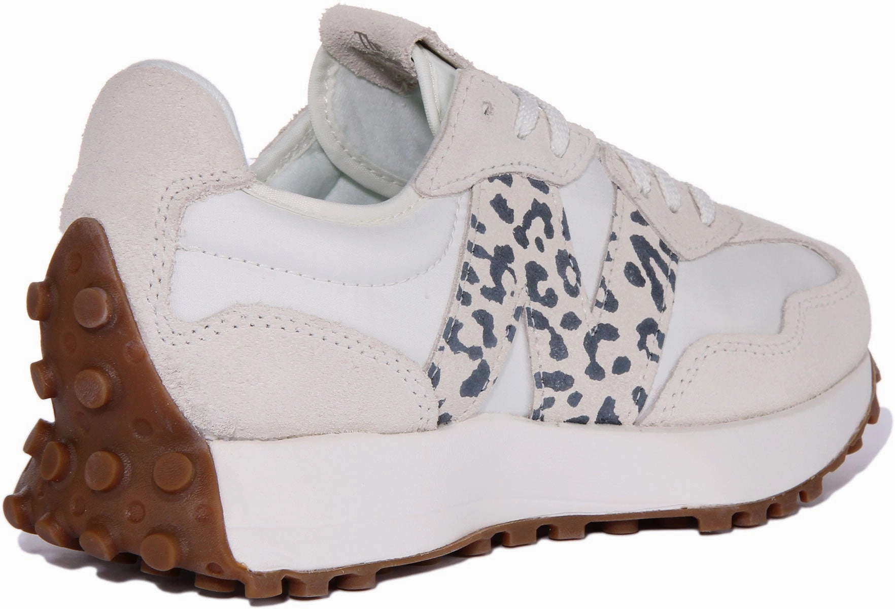 New Balance WS 327 PJ In White Leopard For Women Sleek Profile