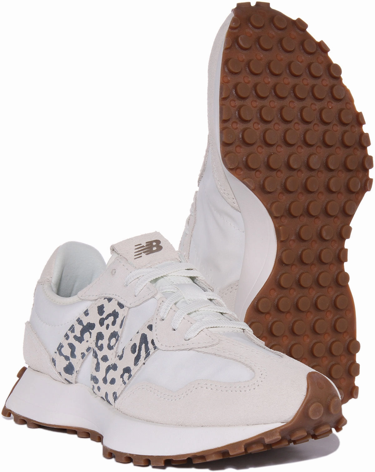 New Balance WS 327 PJ In White Leopard For Women Sleek Profile