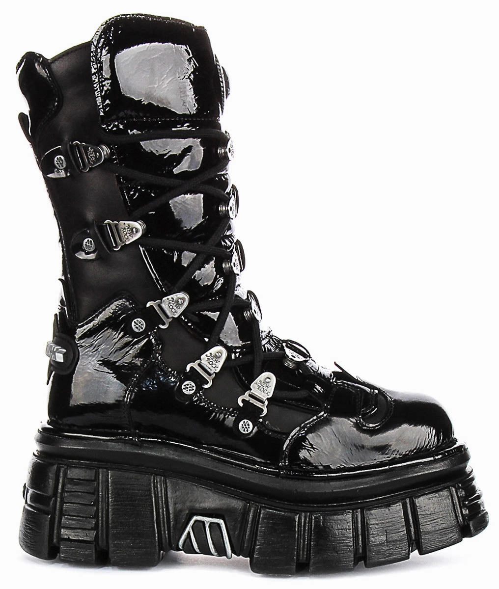 Newrock 203 Tower In Black Patent Boots Trail Foot Stability Gear