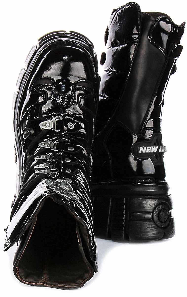 Newrock 203 Tower In Black Patent Boots Trail Foot Stability Gear